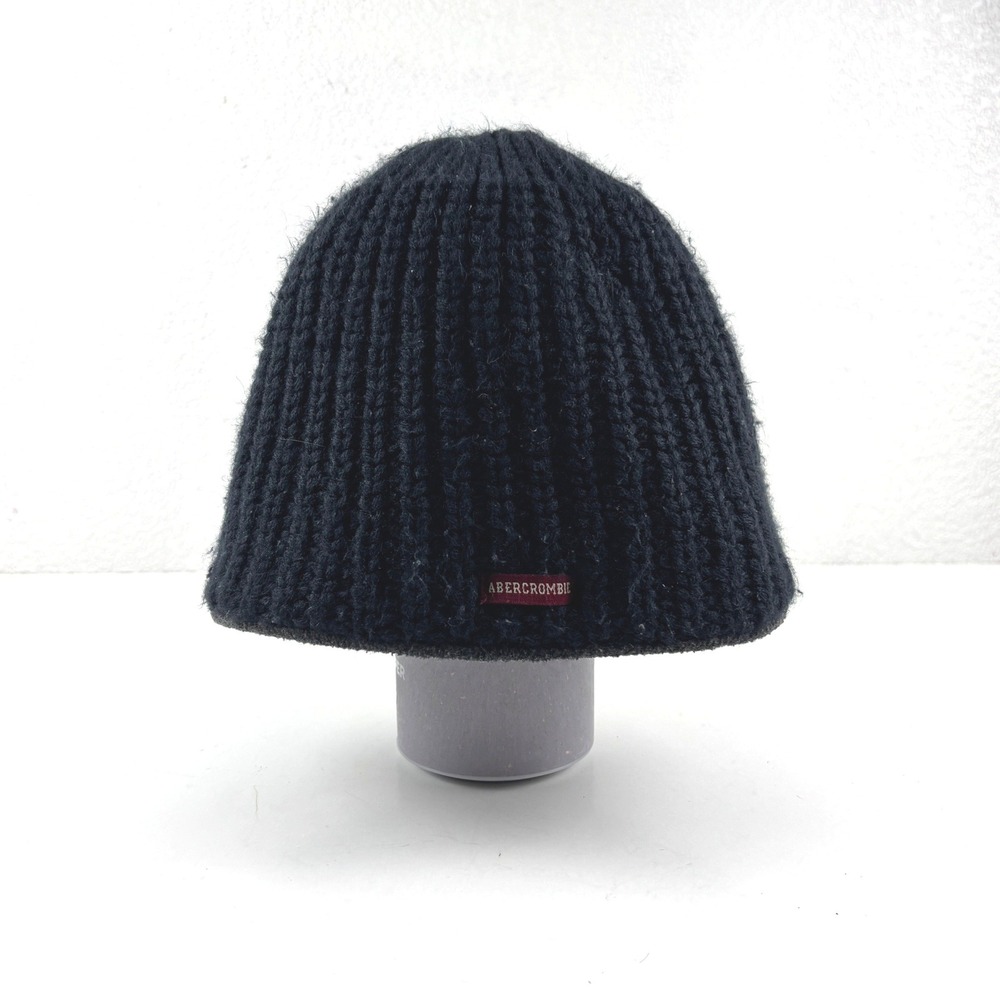 Abercrombie‎ Beanie Mens OS Black  Ribbed Knit Fleece Hat